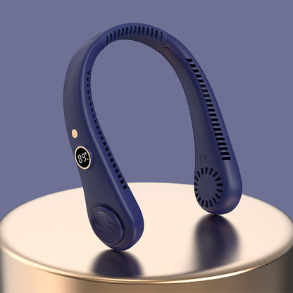 5-Speed Portable Bladeless Neck Fan with LED Display Rechargeable Navy
