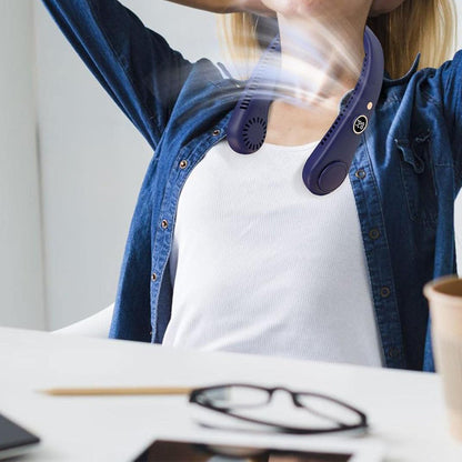 5-Speed Portable Bladeless Neck Fan with LED Display Rechargeable Navy