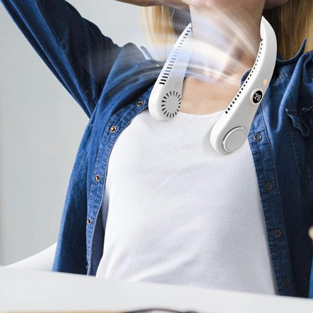 5-Speed Portable Bladeless Neck Fan with LED Display Rechargeable White