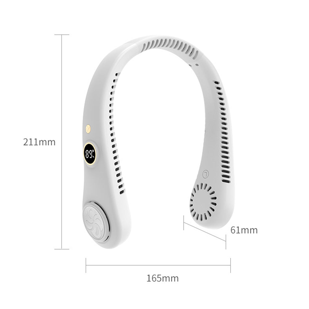 5-Speed Portable Bladeless Neck Fan with LED Display Rechargeable White
