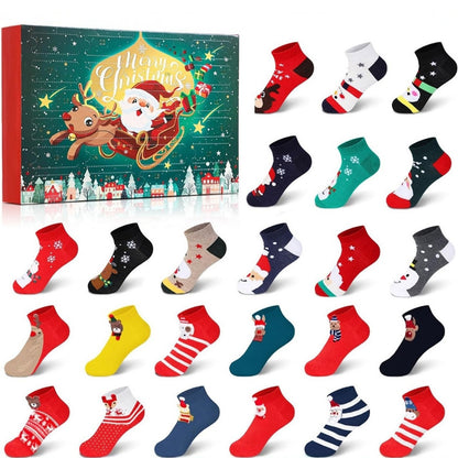 Unisex 12 Pairs 24-Day Christmas Socks Countdown Calendar - Style 1