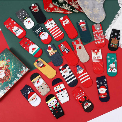 Unisex 12 Pairs 24-Day Christmas Socks Countdown Calendar - Style 1