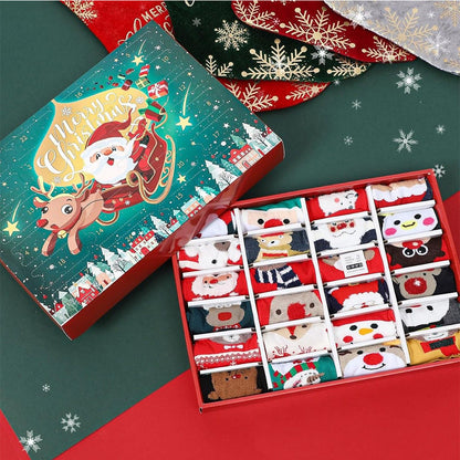 Unisex 12 Pairs 24-Day Christmas Socks Countdown Calendar - Style 1
