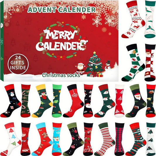 24 Days Christmas Socks Countdown Calendar 12 Pairs Unisex-Style 2