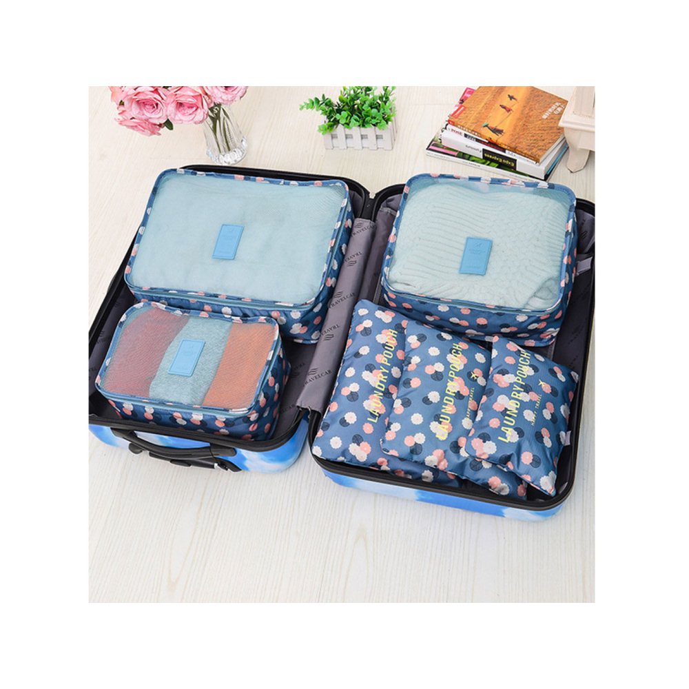 6Pcs Travel Storage Bag Set for Clothes Tidy Organizer for Suitcase-Blue