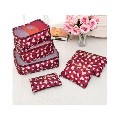 6Pcs Travel Storage Bag Set for Clothes Tidy Organizer for Suitcase-Wine Red