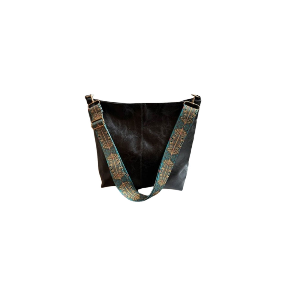 PU Leather High-Capacity Shoulder Sling Bag with Simple Adjustable Wide Strap-Black