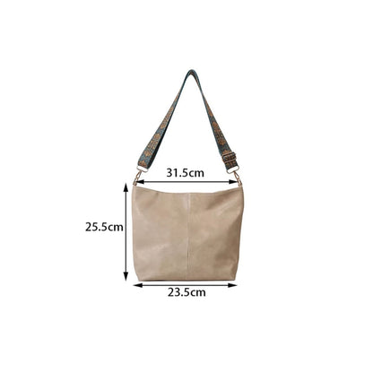 PU Leather High-Capacity Shoulder Sling Bag with Simple Adjustable Wide Strap-Khaki