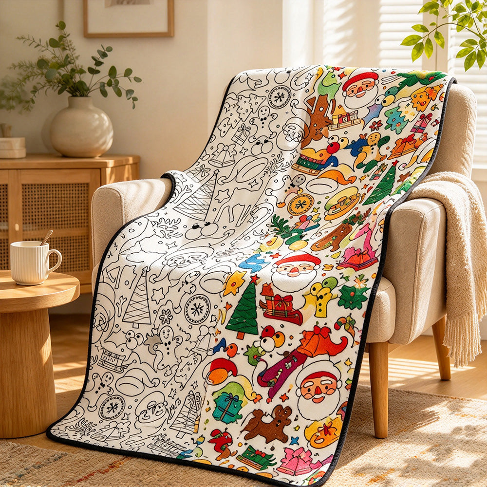 Adults Christmas Colouring Blanket DIY Colour-In Throw Blanket 70x100cm Style A
