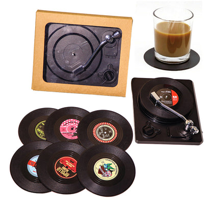 Vinyl Record Coasters Set of 6 Retro Drink Coasters for Music Lovers Style A