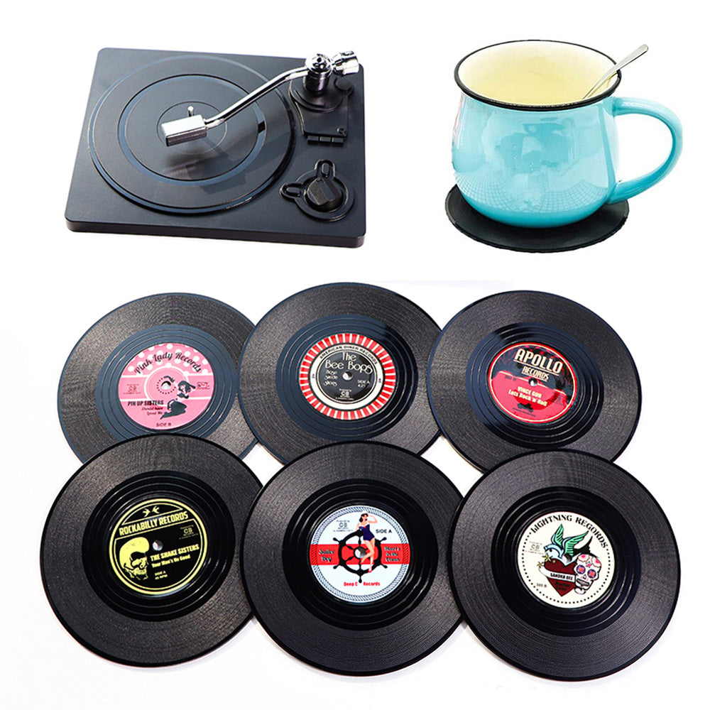 Vinyl Record Coasters Set of 6 Retro Drink Coasters for Music Lovers Style A