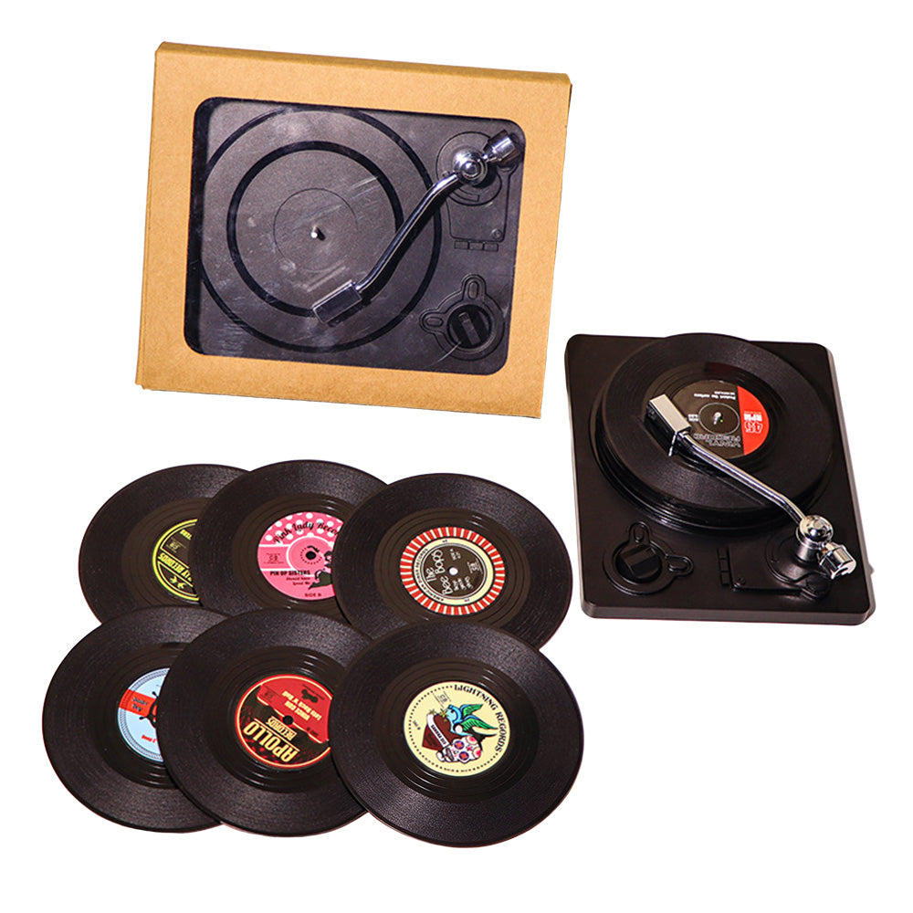 Vinyl Record Coasters Set of 6 Retro Drink Coasters for Music Lovers Style A