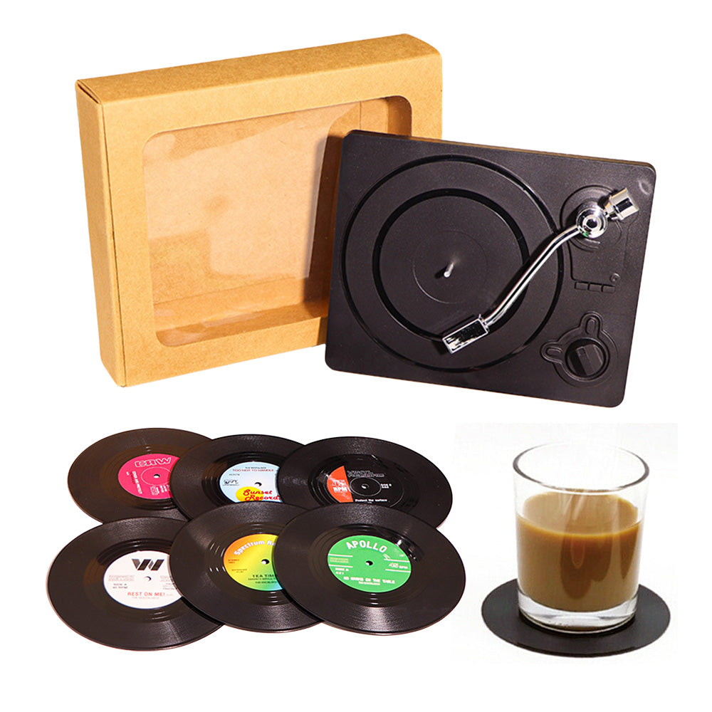 Vinyl Record Coasters Set of 6 Retro Drink Coasters for Music Lovers Style B