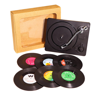 Vinyl Record Coasters Set of 6 Retro Drink Coasters for Music Lovers Style B