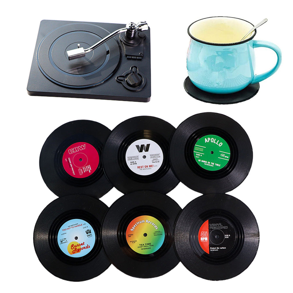 Vinyl Record Coasters Set of 6 Retro Drink Coasters for Music Lovers Style B