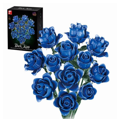 DIY 585-Piece Building Blocks Rose Bouquet Kit-Blue