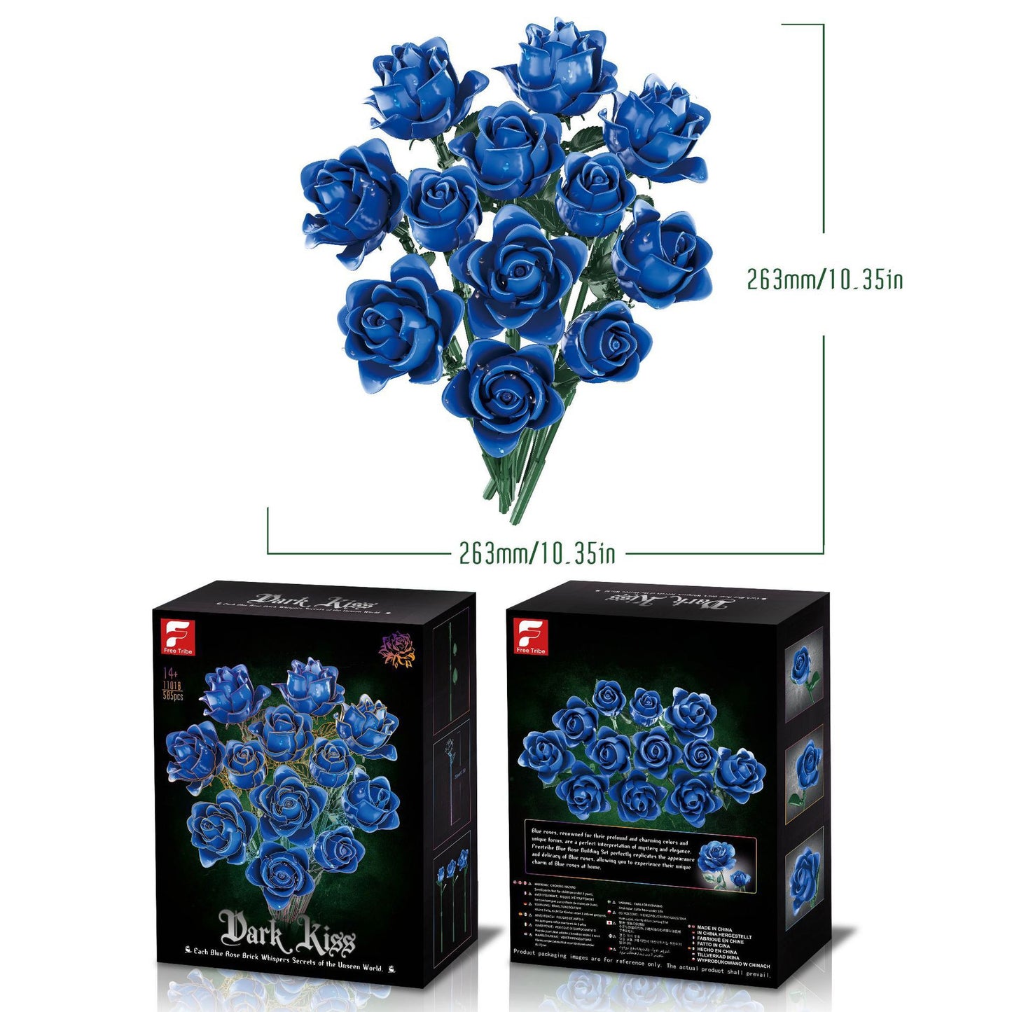 DIY 585-Piece Building Blocks Rose Bouquet Kit-Blue