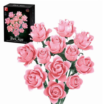 DIY 585-Piece Building Blocks Rose Bouquet Kit-Pink