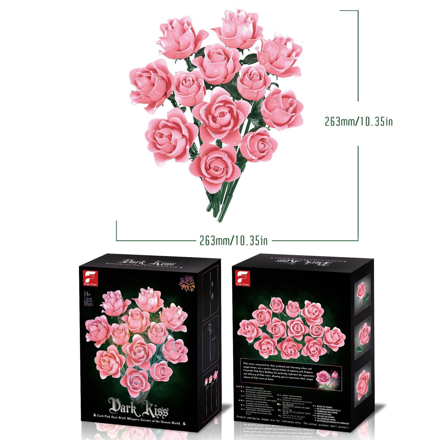 DIY 585-Piece Building Blocks Rose Bouquet Kit-Pink