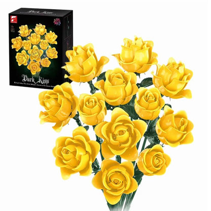 DIY 585-Piece Building Blocks Rose Bouquet Kit-Yellow