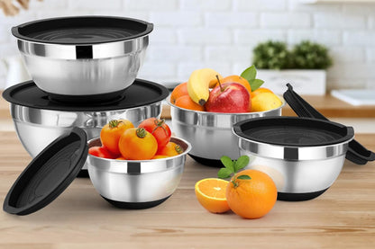 6Pcs Mixing Bowls with 3 Grater Attachments Stainless Steel Kitchen Stackable Bowls