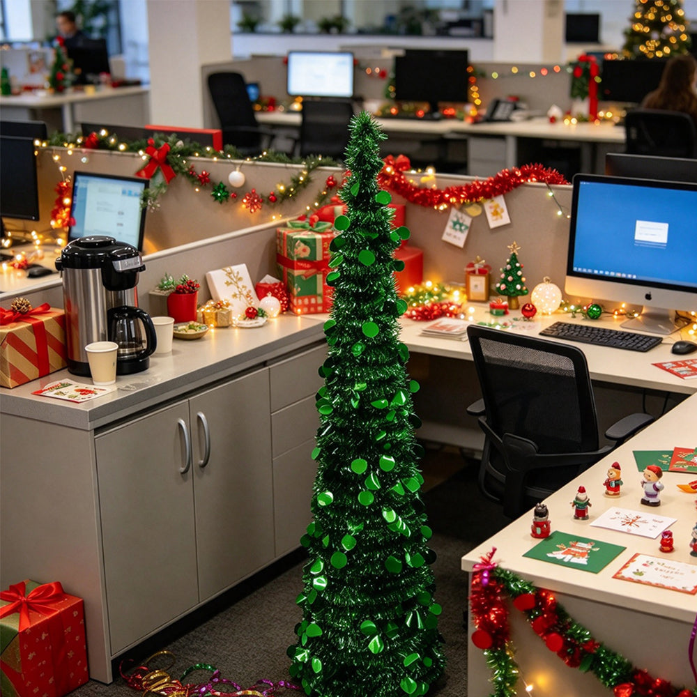 1.5m Foldable Pop Up Christmas Tree with Light Tinsel Christmas Tree