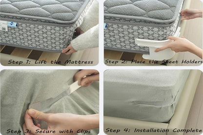 4Pcs Bed Sheet Holder with Lock Strips Secure Bed Sheets Firmly Fits All Sizes