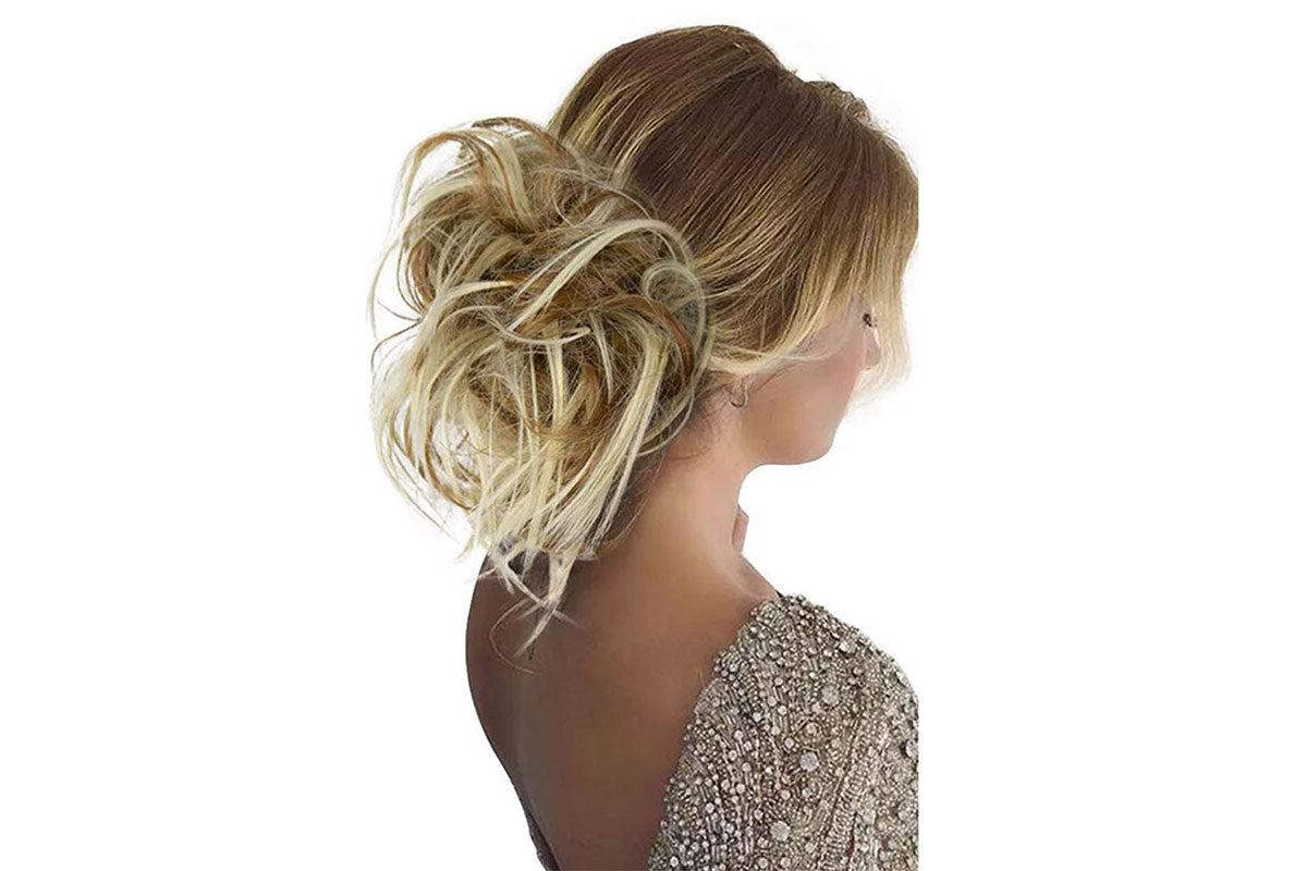 2Pcs High-Temperature Fiber Curly Wavy Scrunchy Messy Hair Bun-Sandy Brown To Bleach Blonde And Dark Brown