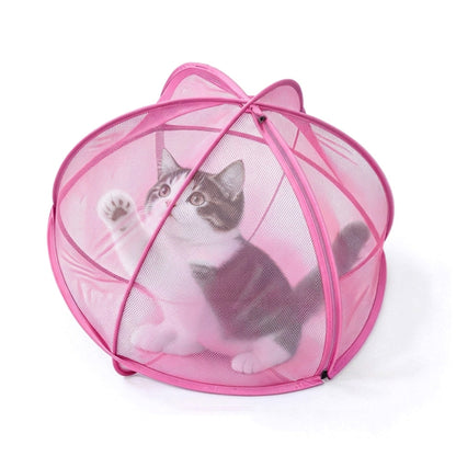 Foldable Pop Up Mesh Pet Playpen Tent with Zipper for Cats - Pink