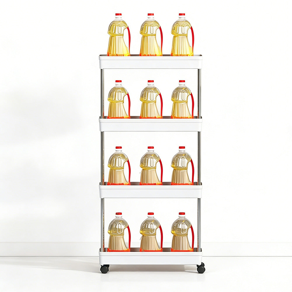 4 Tier Slim Rolling Storage Cart Bathroom Shelves Organizer for Kitchen Laundry