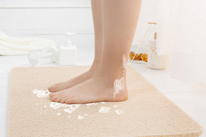Anti-Slip Loofah Bathroom Mats Quick Drying Bath Tub Mat With Drain-Beige