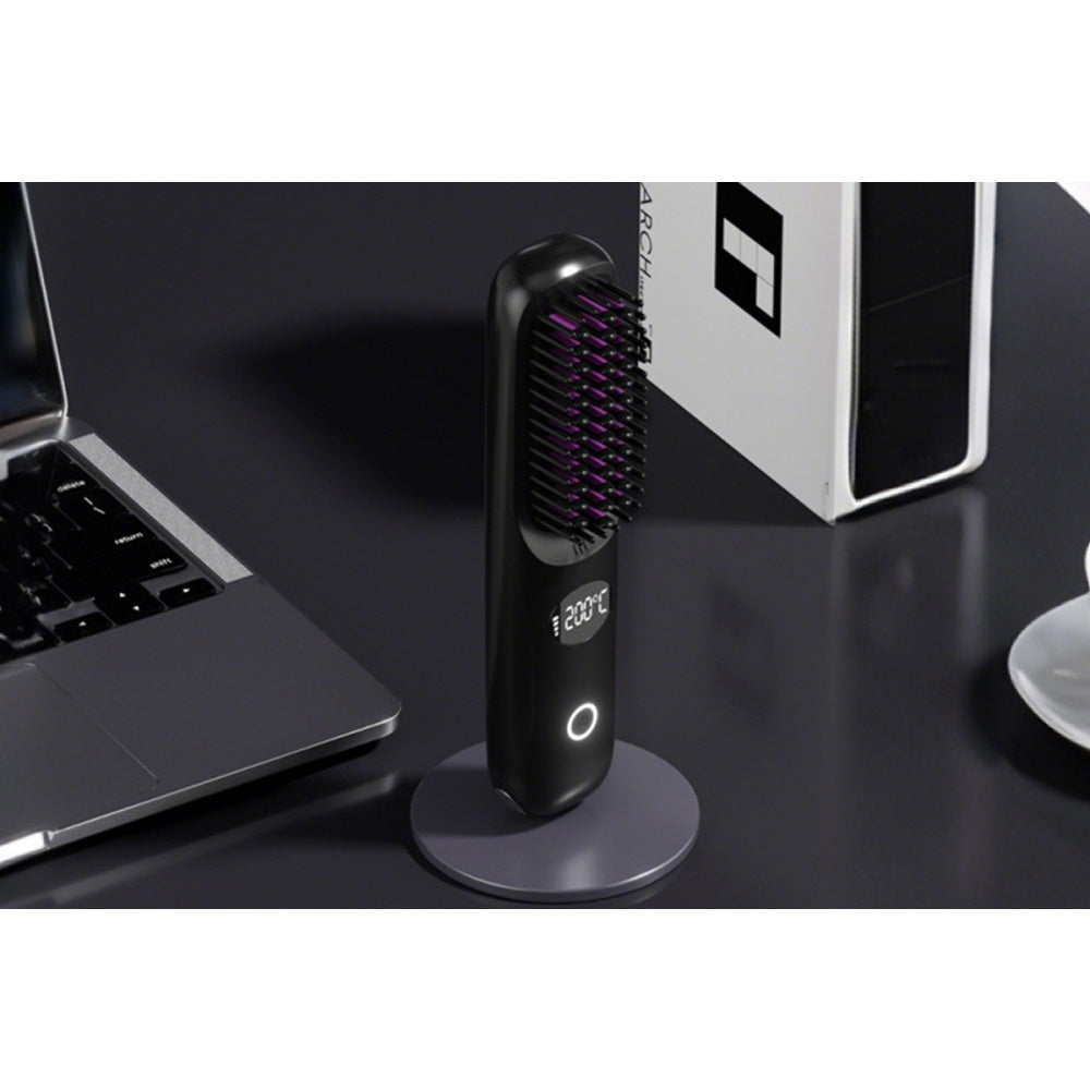 USB Rechargeable Hair Straightening Brush -Black