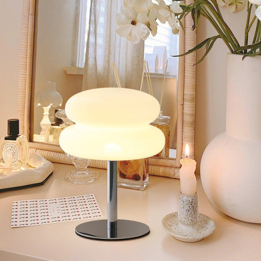 Mid Century Modern Egg Tart Nightstand Lamp ââ‚?Dimmable Bedside Light White