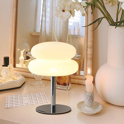 Mid Century Modern Egg Tart Nightstand Lamp ââ‚?Dimmable Bedside Light White