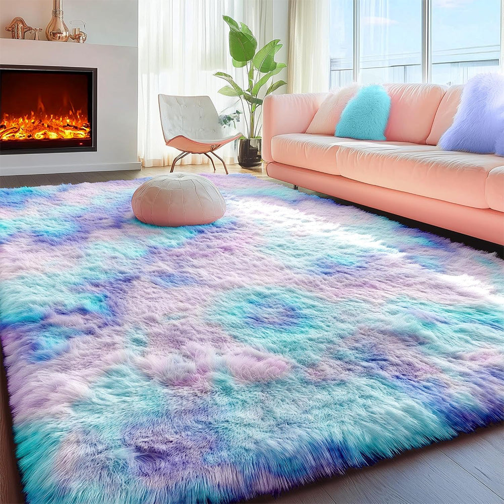 Plush Area Rug Soft Fluffy Carpet for Bedroom Living Room Dorm Room-Blue