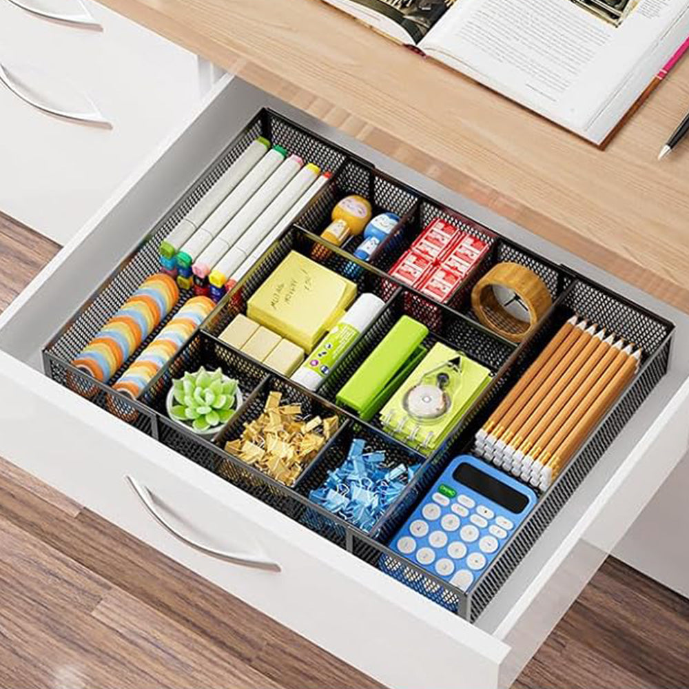 Expandable Desktop Drawer Organizer with Adjustable Dividers - Black