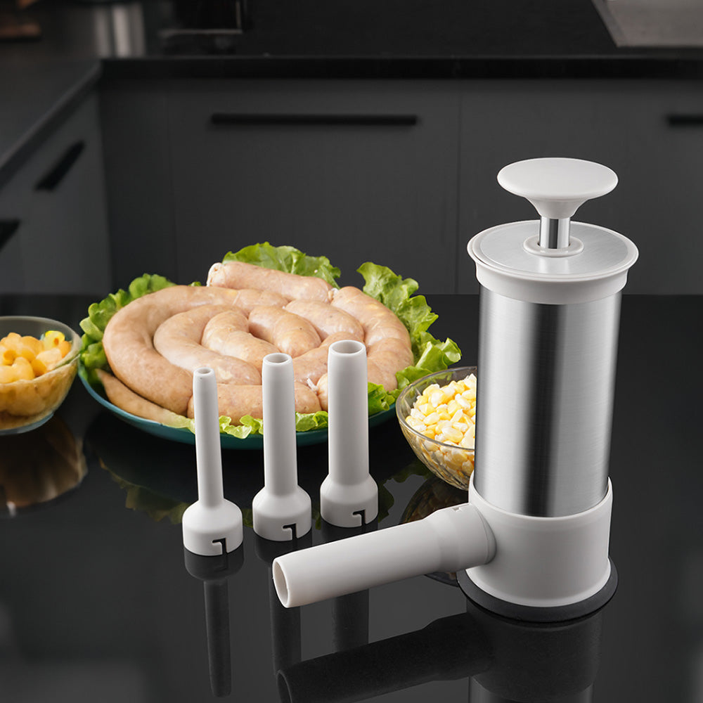 Stainless Steel Sausage Stuffer with 4 Tubes Manual Meat Stuffer