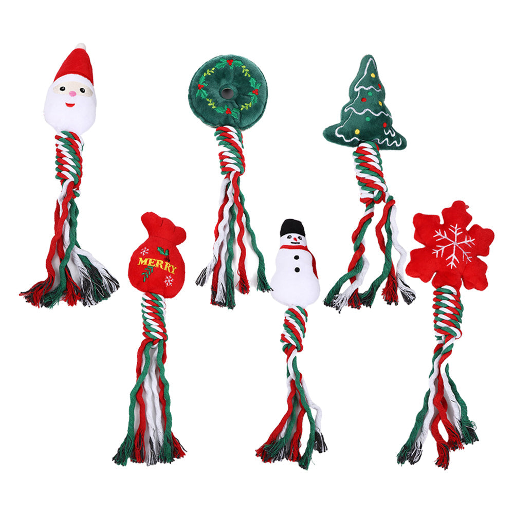 6pcs Christmas Pet Dog Chew Toys Braided Rope Pet Toys