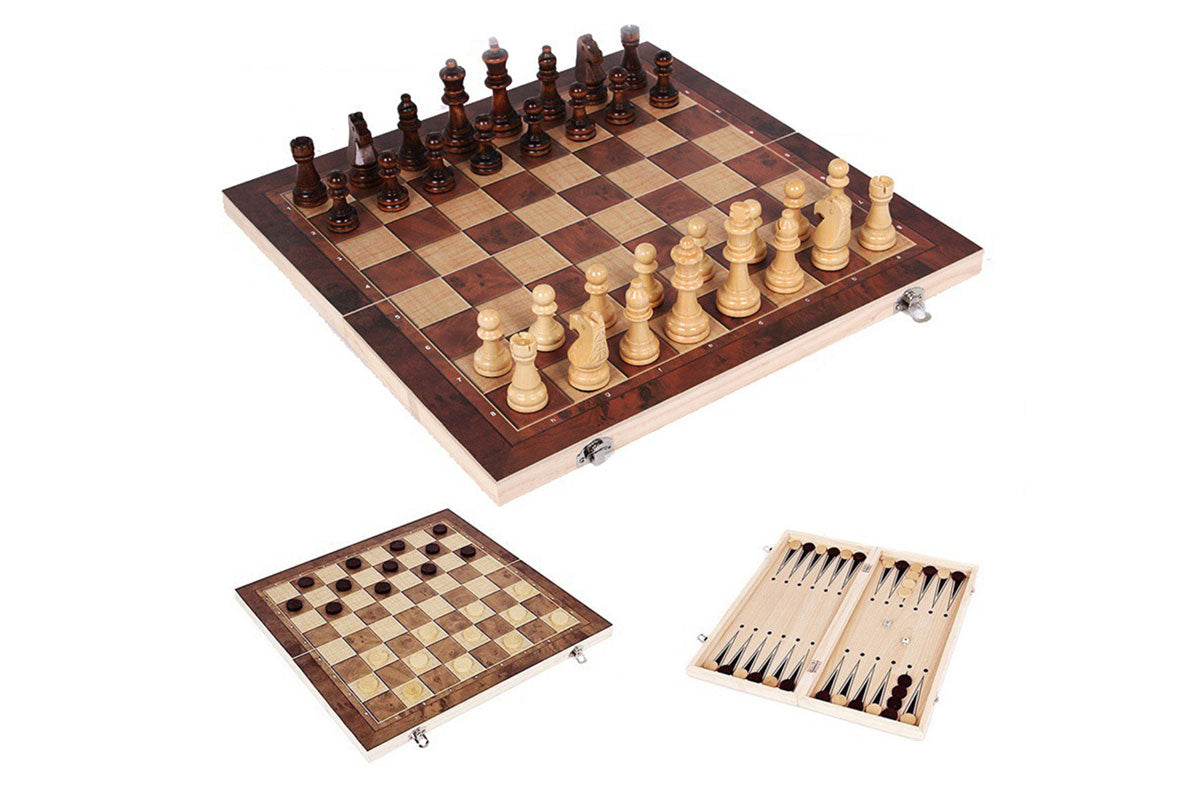 3 In 1 Chess Backgammon Checkers Set Wooden Chess Set Board Game
