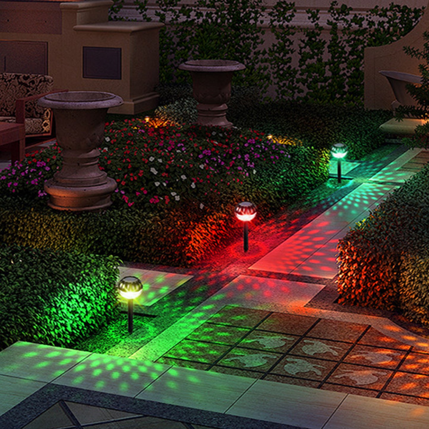2Pcs 9LEDs Solar Garden Lights Outdoor Stake Lamp IP65 Waterproof Stand Lamp-Flashing Yellow