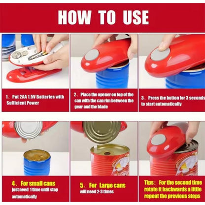 Electric Can Opener Automatic Kitchen Gadget One-Touch Cordless Can Opener-Red