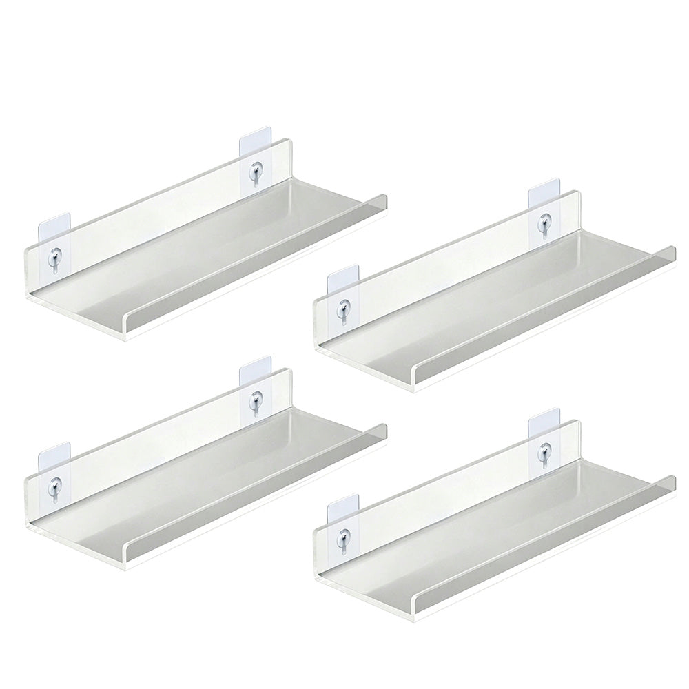 4 Pack Acrylic Wall Shelves Clear No Drill Storage Rack for Bedroom Living Room Bathroom
