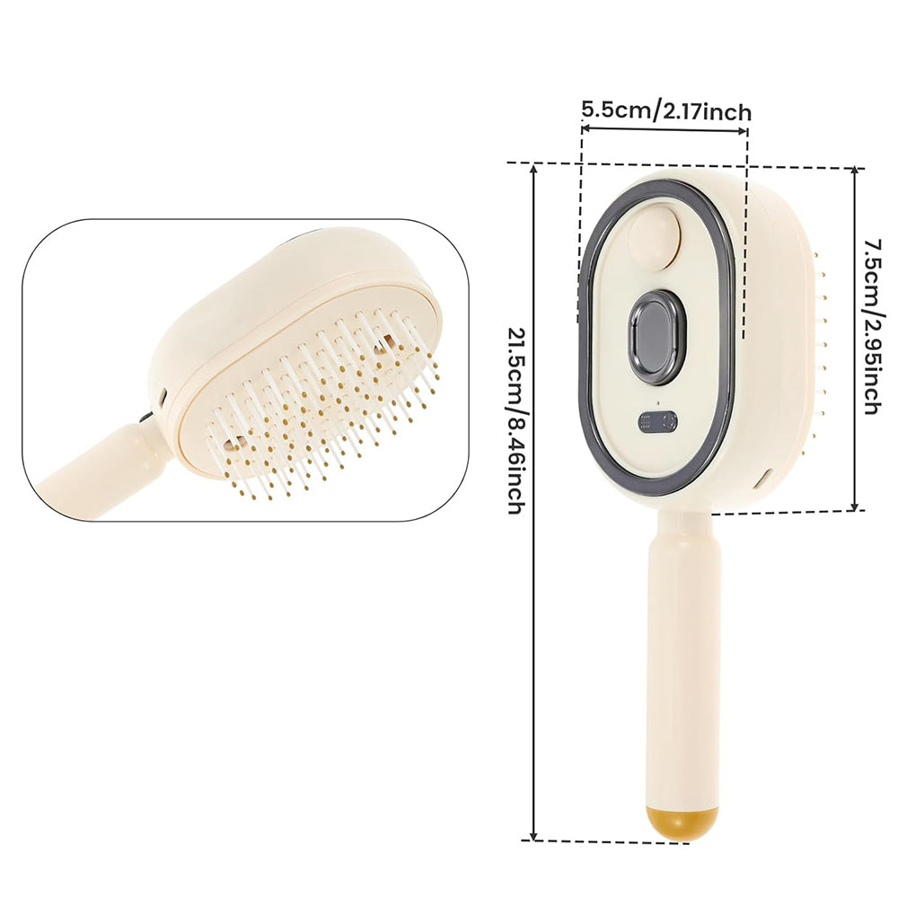 Electric Steam Hair Brush Mist Spray Cushion Comb for Smoothing Frizz-Beige