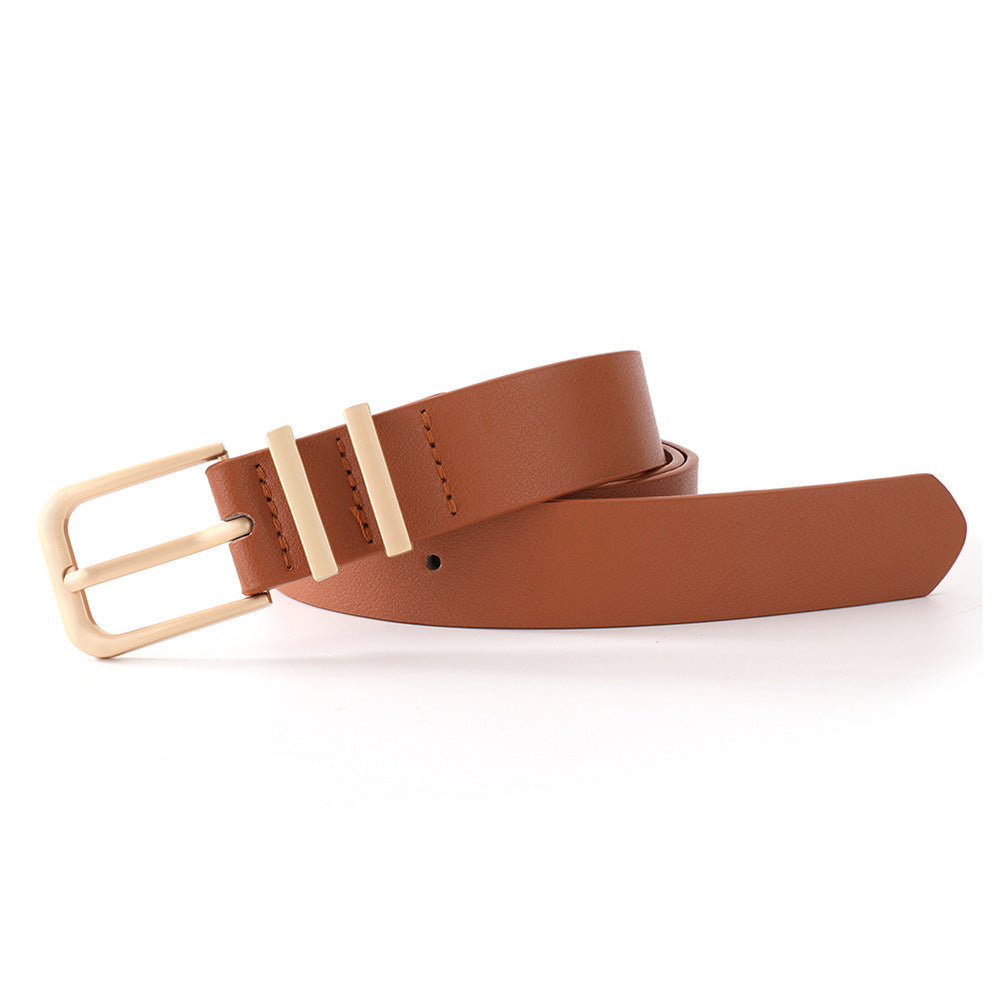Women PU Leather Waist Belt Gold Pin Buckle Casual Belt for Jeans Dress-Camel