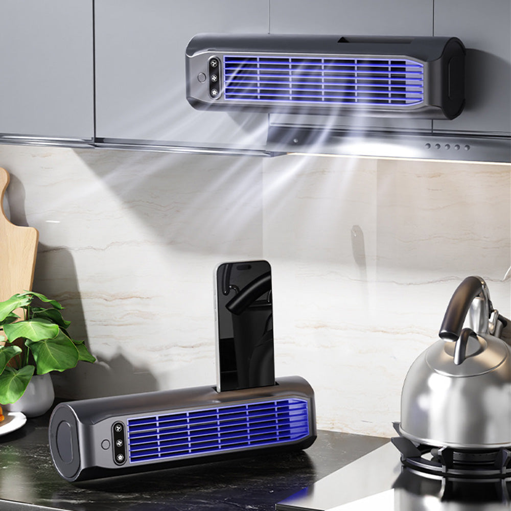 USB Bladeless Tower Fan For Wall Floor And Desk Use - Grey