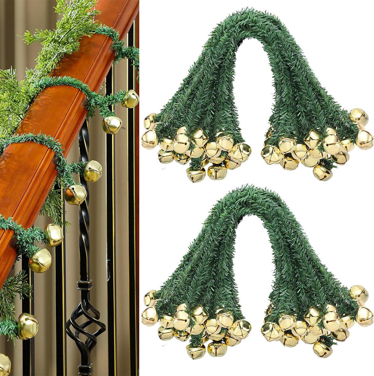25 Christmas Wreath Twist Ties with Bells for Garland and Railings - Gold