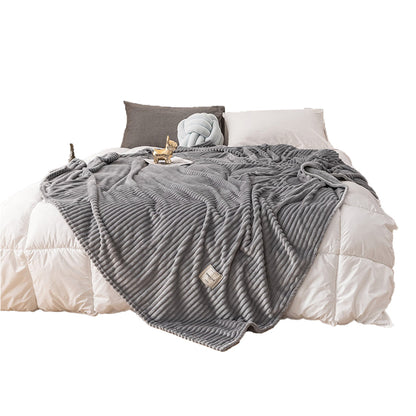Solid Soft Stripe Pattern Throw Blanket Nap Blanket Sofa Bedding Blanket for All Season Gray