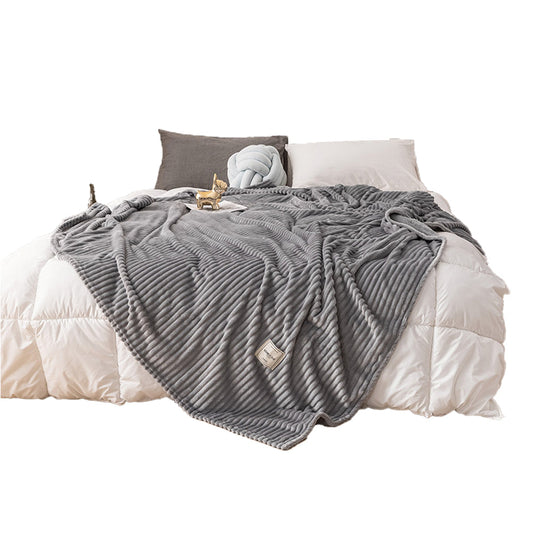 Solid Soft Stripe Pattern Throw Blanket Nap Blanket Sofa Bedding Blanket for All Season Gray