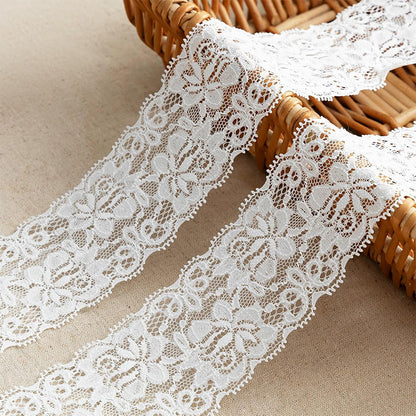 10 Yards Elastic Floral Lace Trim Stretch Ribbon for Sewing and DIY Crafts - White