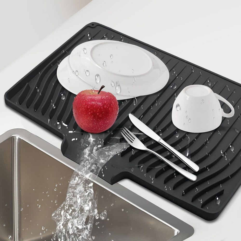 Silicone Dish Drainers Mat Non-Slip Dish Drying Tray for Kitchen Counter-Black